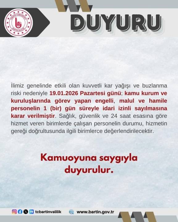 O ilde kamu çalışanlarına kar tatili