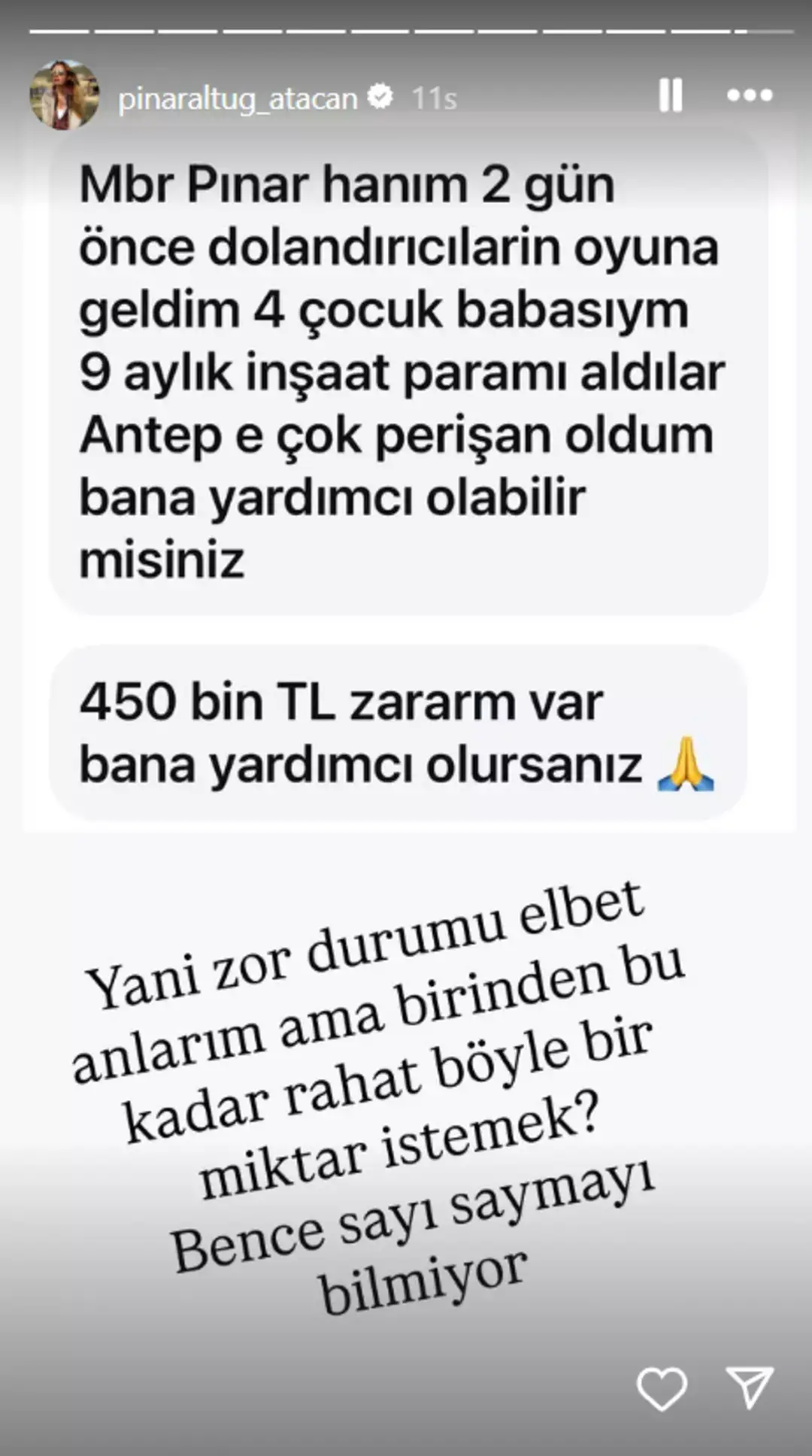 Pınar Altuğ'a takipçisinden gelen mesaj pes dedirtti