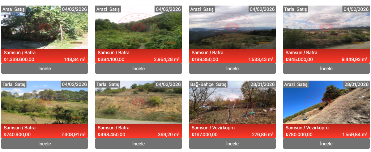 Milli Emlak Samsun'da 8 hazine arazisi satacak