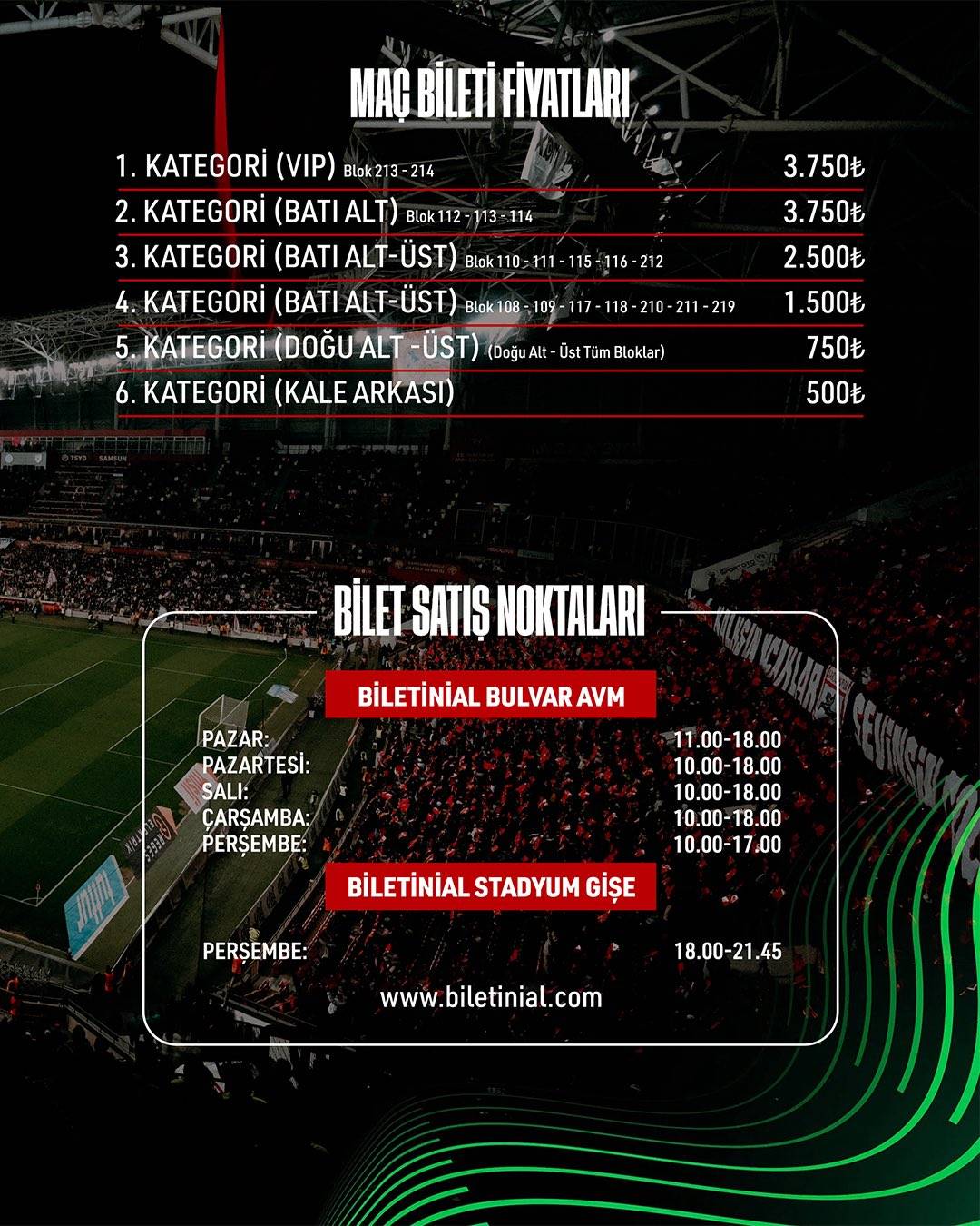 Samsunspor- KF Shkendija biletleri satışa çıkıyor! İşte bilet fiyatları