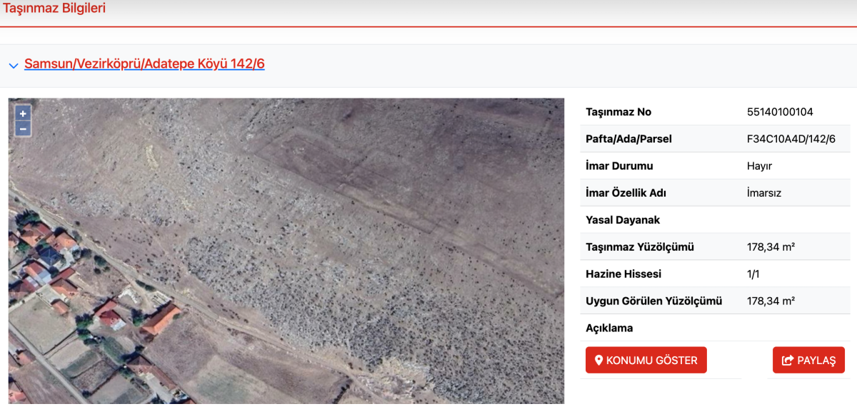 Milli Emlak Samsun Vezirköprü'de hazine arazisi satacak