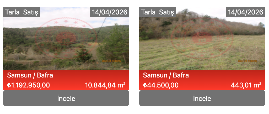 Milli Emlak Samsun Bafra'da 14 hazine arazisi satacak