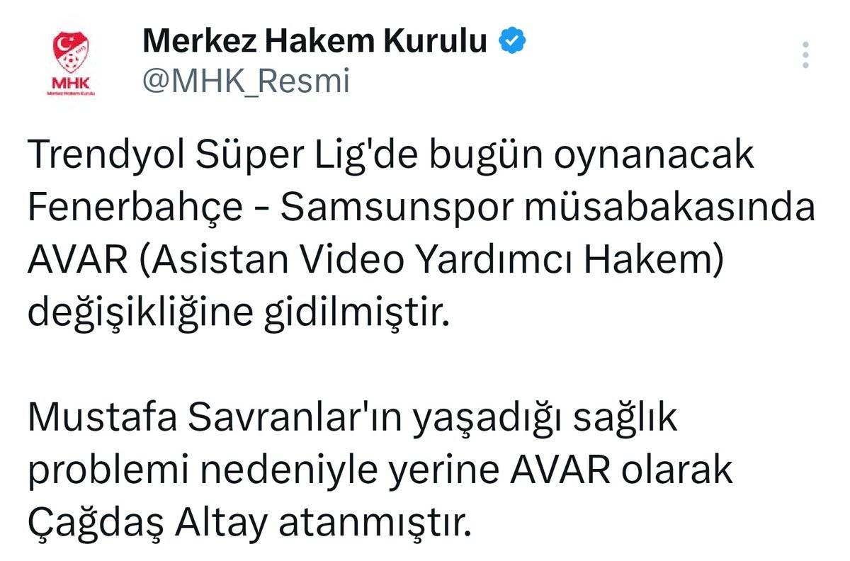 Samsunspor Fenerbahçe maçı öncesi şok! Saatler kala VAR hakemi değişti