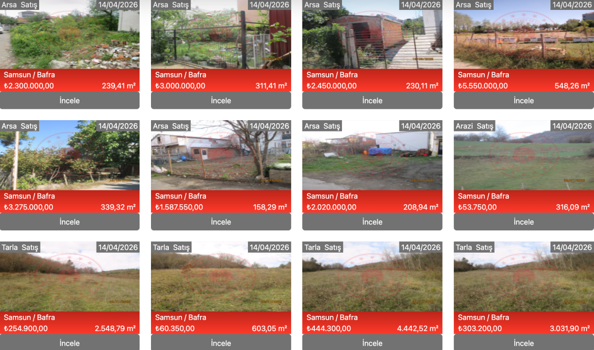 Milli Emlak Samsun Bafra'da 14 hazine arazisi satacak