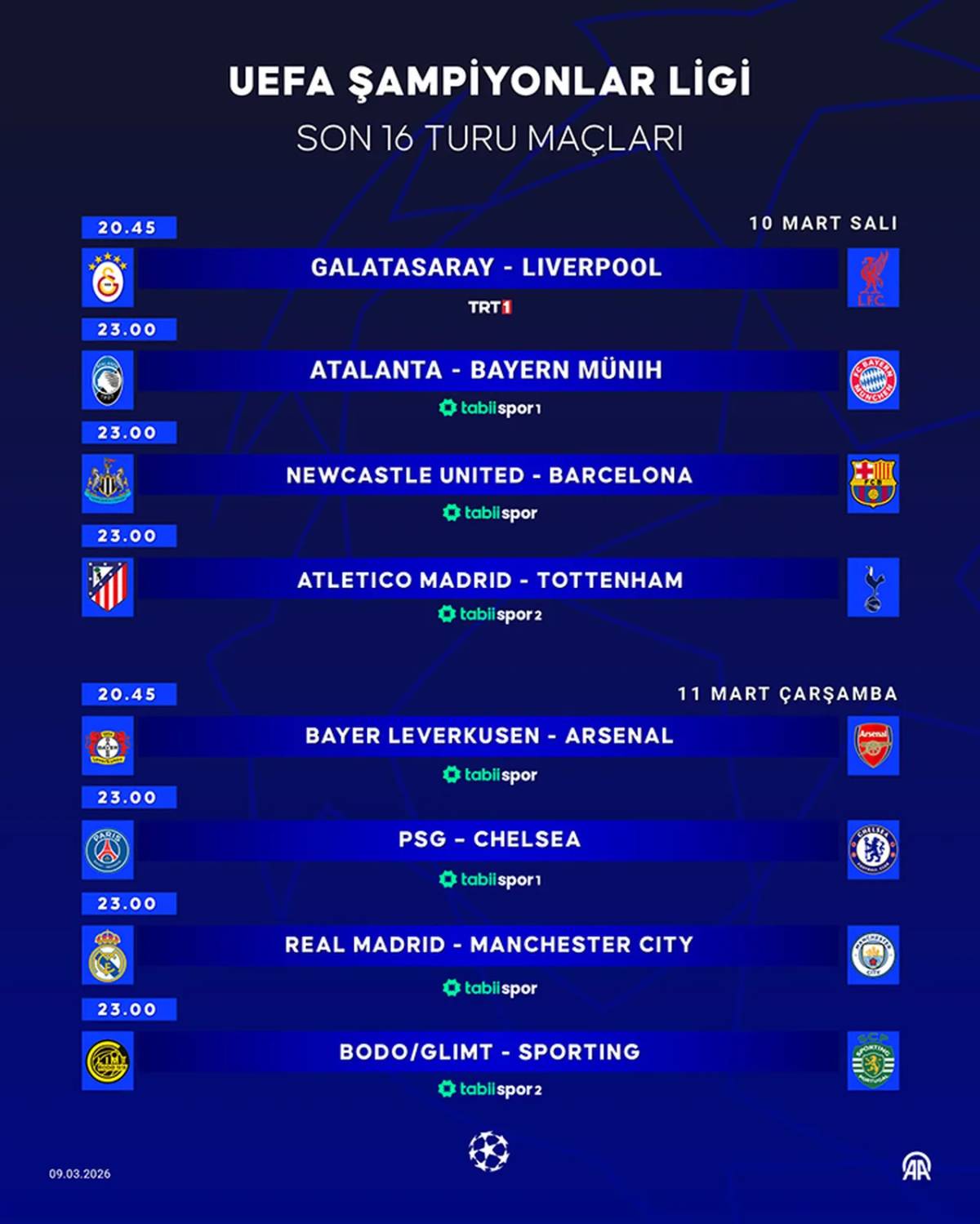 TRT yayın akışını açıkladı: Şampiyonlar Ligi maçları hangi kanalda?