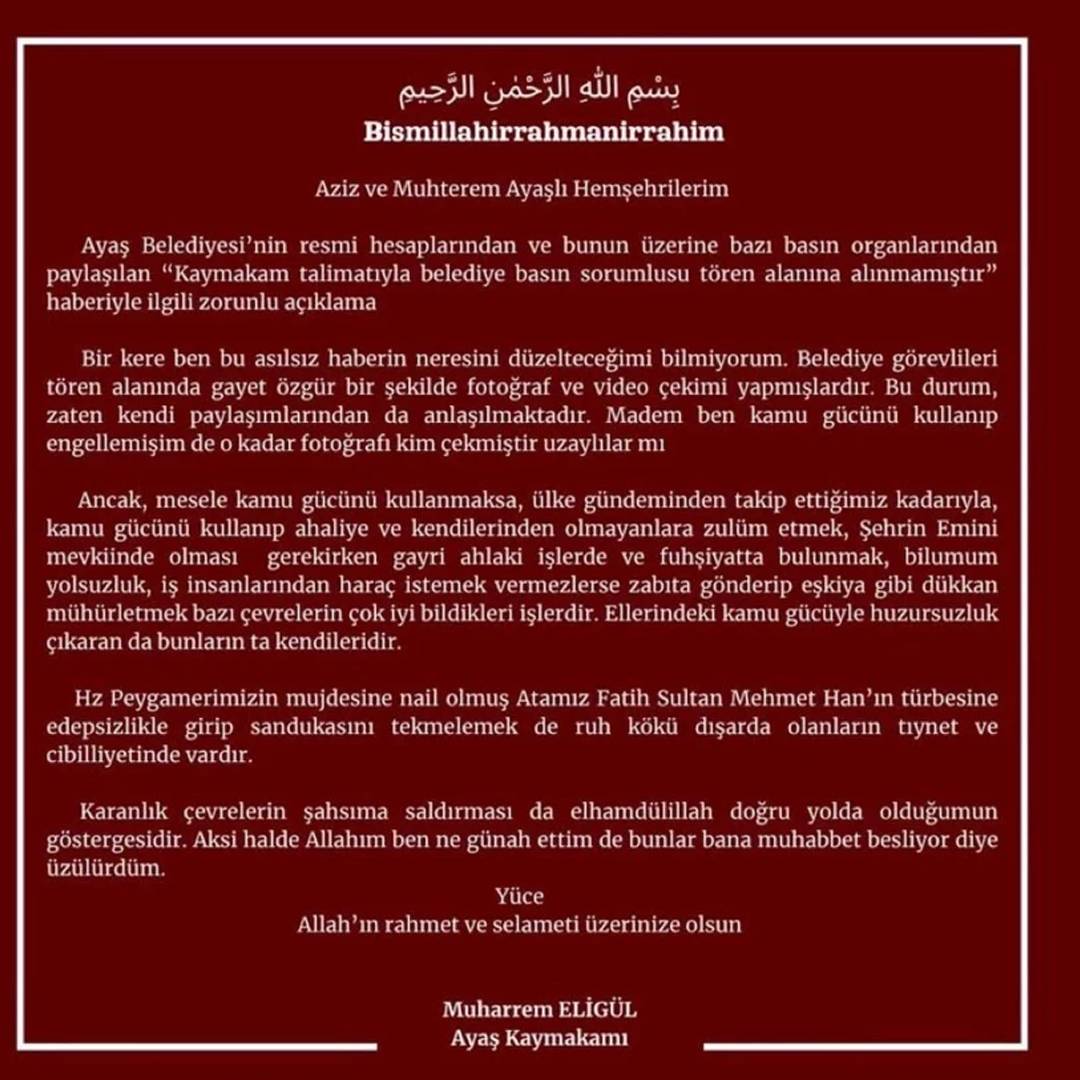 Ayaş Kaymakamı Muharrem Eligül'e soruşturma açıldı!